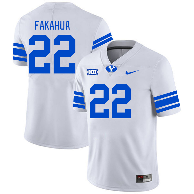 BYU Cougars #22 Mason Fakahua Big 12 Conference College Football Jerseys Stitched Sale-White